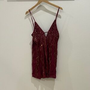 Free People Burgundy Sequin Camisole